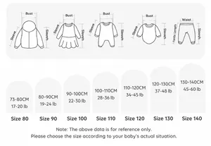Guide des tailles détaillé pour ensemble d'hiver enfant avec tableau de mesure complet