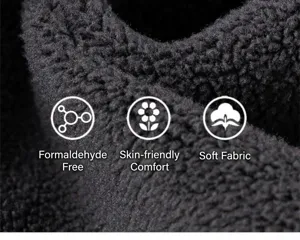 Macro shot of warm black fleece fabric showing soft texture and skin-friendly quality