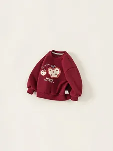 Kinder sweatshirt in bordeauxrood met appelprint en geribde boorden met een relaxte pasvorm