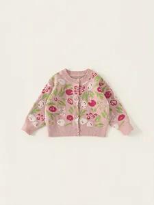 Mädchen Casual Blumen Strickjacke Und Herz Bestickte Jeans Zweiteiler Kleidung Set Rosa Blau Frühling Herbst Outfit
