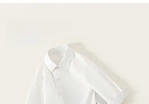 Classic white cotton shirt for boys featuring a lapel collar and single-breasted buttons