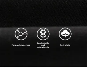 Detail of soft skin-friendly fabric showing texture with no formaldehyde safety label