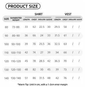 Detailed size chart for girls knit vest and lace collar shirt two-piece clothing set