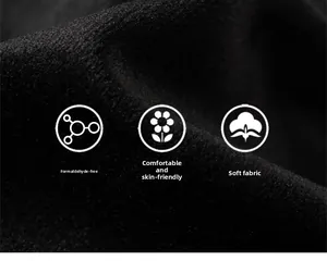 Macro detail of soft black fabric showing non-formaldehyde and skin-friendly texture