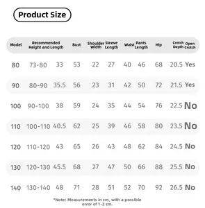 Detailed size guide for children's red New Year three-piece outfit including vest and pants