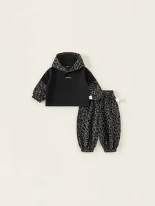 Αγόρια Φούτερ Με Κουκούλα Leopard Patchwork Και Joggers Άνοιξη Φθινόπωρο Casual Μοντέρνα Παιδικά Φούτερ Και Παντελόνι Από Πολυεστέρα