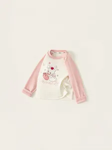 Girls' raglan long sleeve T-shirt with cute bunny and strawberry cartoon print