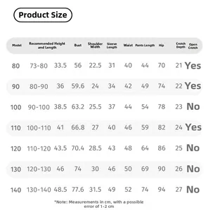 Size guide table for girls' striped hoodie and straight pants set showing detailed measurements