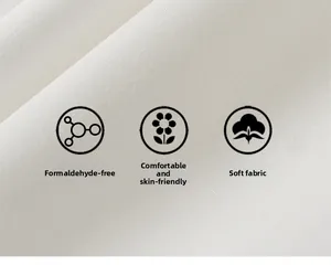 Detail of soft skin-friendly white cotton fabric with formaldehyde-free safety certification