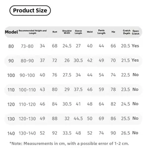 Detailed size chart for girls white floral shirt and straight pants set with measurements