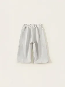 Minimalist light grey kids cargo pants with elastic waist and stylish wide leg design