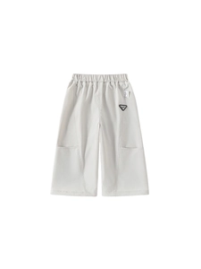 Kids light grey loose fit straight cargo pants with elastic waist and logo detail