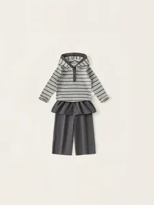 Girls striped hooded sweatshirt and pants two-piece leisure set for spring season