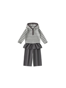 Kids grey striped hoodie and wide leg pants two-piece set with decorative waist detail