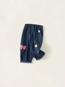 Jeans in Denim per Bambina con Ricamo Cuore e Fiocco Pantaloni in Morbido Cotone Vita Elastica Moda Casual per Bambini