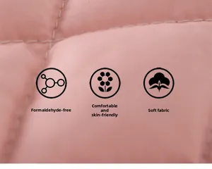 Detail of pink quilted fabric showing soft texture and formaldehyde-free safe material