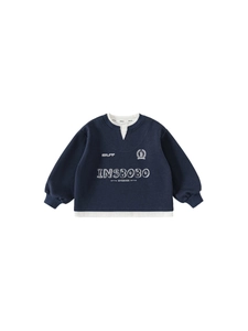 Kids' navy blue faux two-piece sweatshirt featuring INSBOBO skateboard letter prints