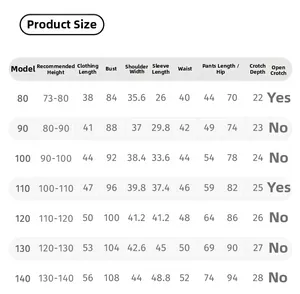 Detailed size guide table for girls quilted hooded jacket and pants set for ages 1 to 10