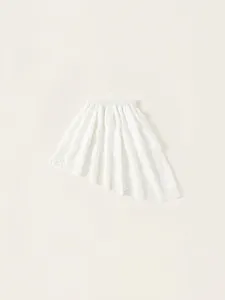 White girls' asymmetrical tiered skirt with delicate lace trim and elastic waist