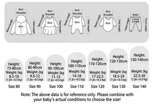 Size chart for girls' blue sweater and dress sets with detailed measurement guidelines
