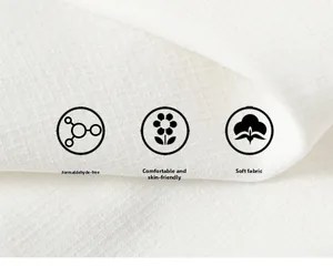 Macro detail of breathable soft white cotton fabric with formaldehyde-free texture