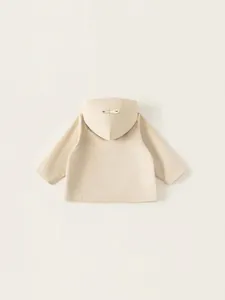 Minimalist cream hooded cotton jacket for boys featuring a clean back view design