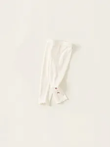 Leggings en maille côtelée blanc cassé pour filles avec broderie de cerise