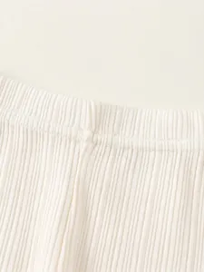 Leggings en maille côtelée crème pour filles avec taille élastique et tissu doux