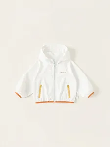 Kids Sun Protection Jacket UPF 50 Plus Hooded Lightweight Breathable Nylon Windbreaker Contrast Zipper Outdoor Sportswear