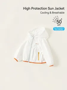 Kids lightweight UPF 50+ sun protection hoodie with orange trim and cooling fabric
