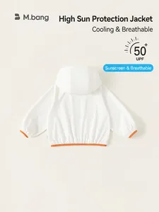 Off-white kids UPF 50+ sun protection hoodie with orange trim and breathable light fabric