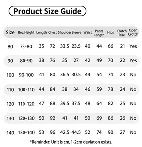 Tabella taglie per abbigliamento bambini con misure dettagliate da 73 cm a 140 cm