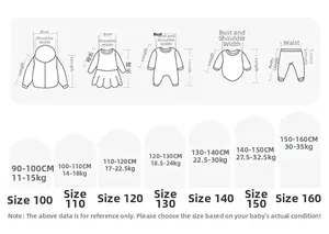 Detailed size guide chart for kids t-shirts and apparel with height and weight measurements