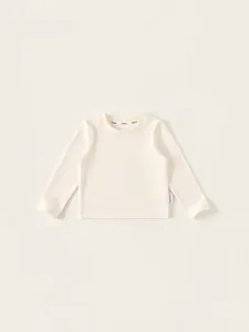 T-shirt à manches longues en maille côtelée blanc crème pour petite fille en coton doux