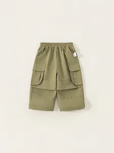 Pantalones Cargo para Niños 100 Por Ciento Algodón Multibolsillos Pantalones Casuales al Aire Libre Cintura Elástica Suave Color Sólido