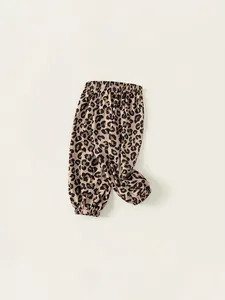 Pantaloni leopardati per bambini con vita elastica e caviglie a costine per il tempo libero