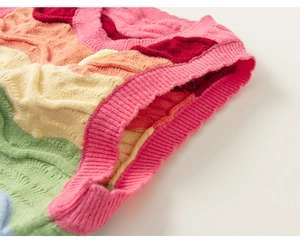 Detail of colorful wavy knit pattern and texture on a child's sweater vest