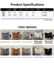 Size chart and dimensions for corduroy shoulder bag and matching coin purse set