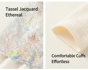 Détail du tissu jacquard floral et de la finition des poignets sur robe d'été pour fille