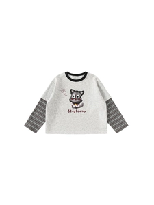Maglia grigia a maniche lunghe per bambini con maniche a righe e stampa Stay Focus