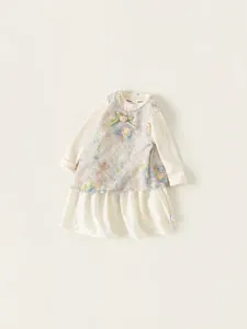 Ensemble deux pièces pour filles avec robe à fleurs et haut en maille côtelée crème