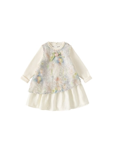 Ensemble fille avec robe en velours à fleurs et haut en tricot blanc 2 pièces