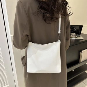 Minimalist white litchi pattern PU leather crossbody shoulder bag for women style