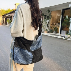 Borsa a Spalla in Denim Patchwork di Alta Qualità da Donna Grande Capacità Lavata retrò Splicing Borsa a Tracolla Casual per Uso Quotidiano