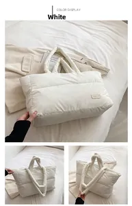 Dettagli della borsa tote trapuntata bianca con patch decorativa alla moda