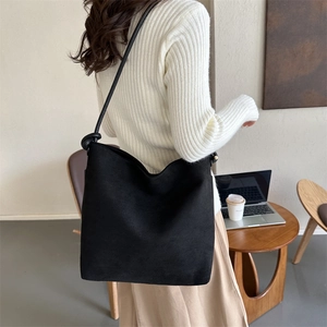 Damen Große Wildlederimitat Tote Bag Minimalistische Hobo Schultertasche Mit Knotenriemen Große Kapazität Pendler Satchel Mode
