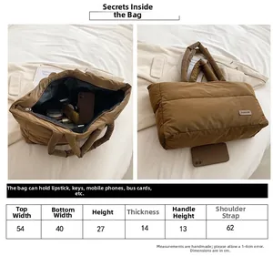 Tabella taglie dettagliata per borsa trapuntata marrone con misure espresse in centimetri