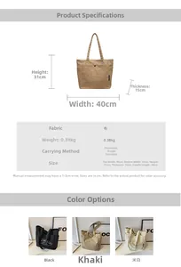 Detailed size specifications and color comparison of the canvas tote bag with logo