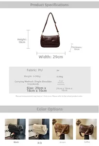 Detailed size specifications for the plaid PU leather crossbody bag showing dimensions