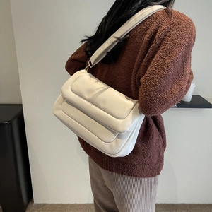 Chic cream white puffy PU leather crossbody bag for women with tiered soft design
